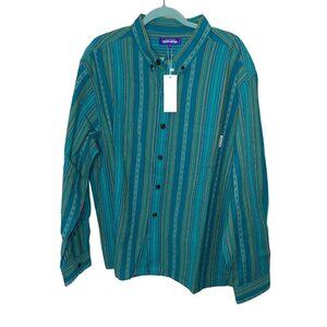 F*cking Awesome Mens Shirt Green Size 2X Striped Button Down Long Sleeve New